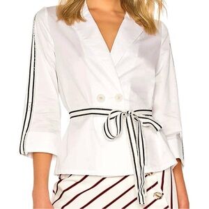 ALEXIS Madelyn Top - White Tie Waist Long Sleeve Belted Blazer Blouse sz XS